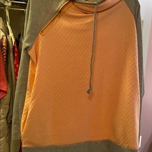 Peach and grey hooded hoodie sweater with zipper
